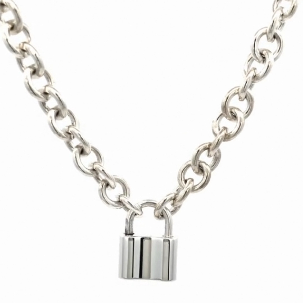 Tiffany & Co. 1837 Padlock Rolo Chain Chocker Necklace Sterling Silver 925 - Picture 6 of 16